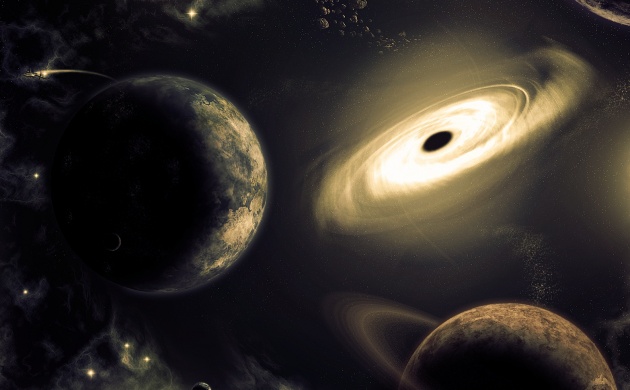 A fekete lyukak körül keringő anyag művészi ábrázolása