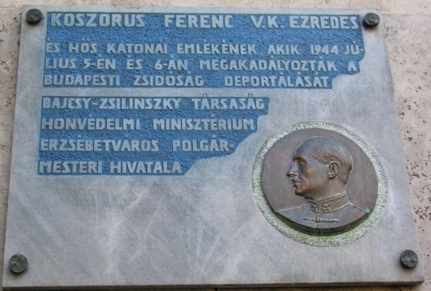 Koszorús Ferenc vezérkari ezredes emléktáblája Budapesten