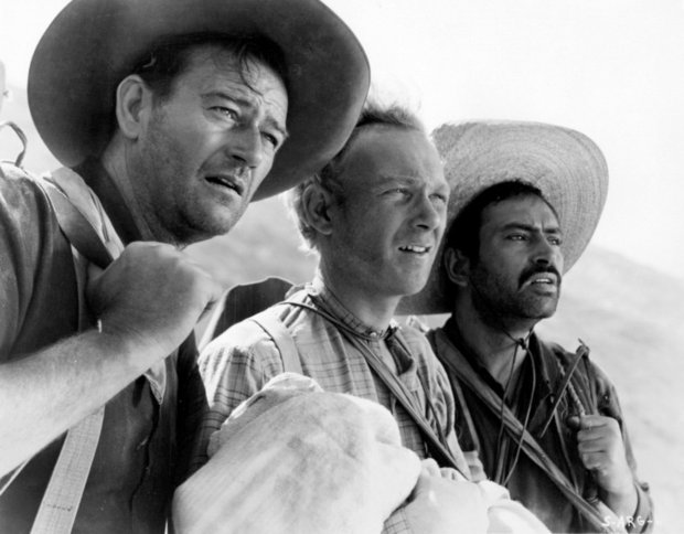 John Wayne, Harry Carey Jr. és Pedro Armendariz a Három keresztapában