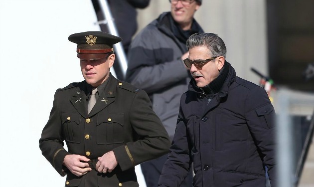 Matt Damon és George Clooney a forgatáson