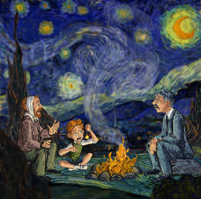Csillagos éjszaka Van Gogh önarcképének előterében