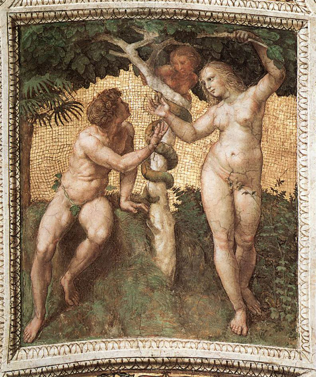 Raffaello: Ádám és Éva - freskó a Stanza della Segnaturában (1508)