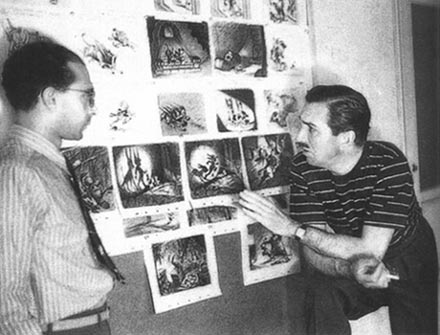 A kép jobb oldalán Walt Disney cigarettával a kezében (Fotó: jimhillmedia.com)
