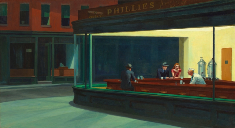 Edward Hopper: Éjjeli baglyok (fotó: wikipedia)