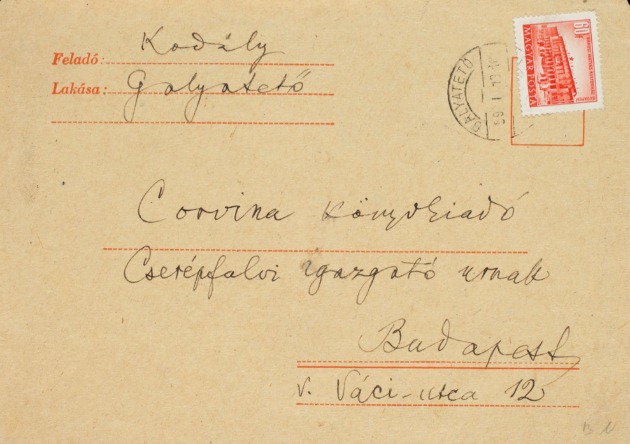   Kodály Zoltán levele a Corvina Kiadónak 1959. – Kézirattár